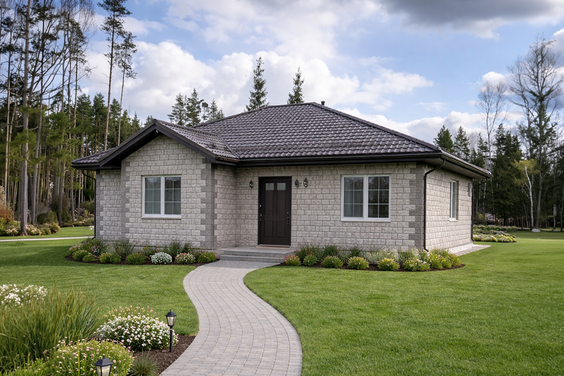 Проект дома из теплоблоков — Одноэтажный дом с террасой, ~290 м²